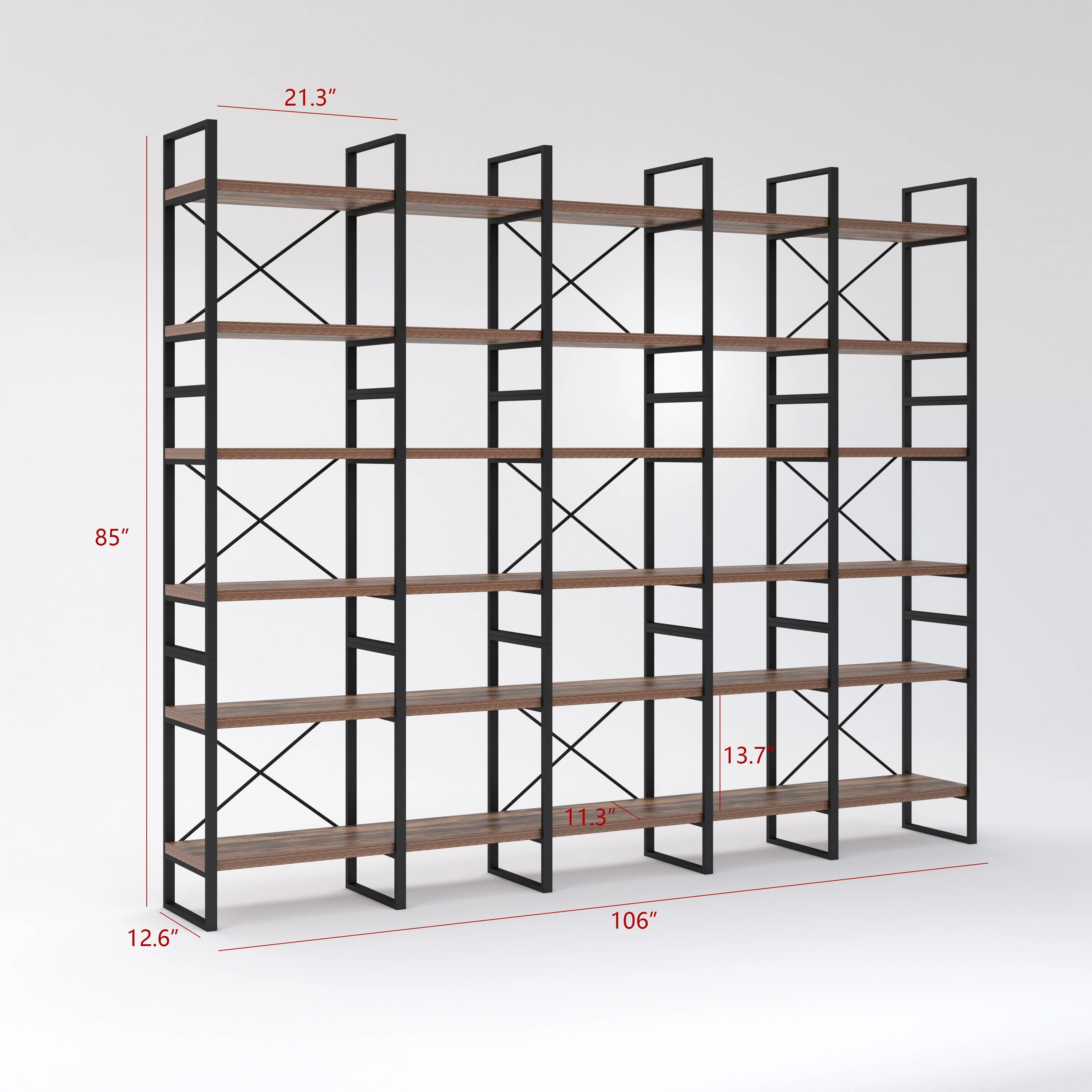 EVE Modern Antique Walnut Color Display and Storage Bookcase - 85 H x 106 W x 12.6 D