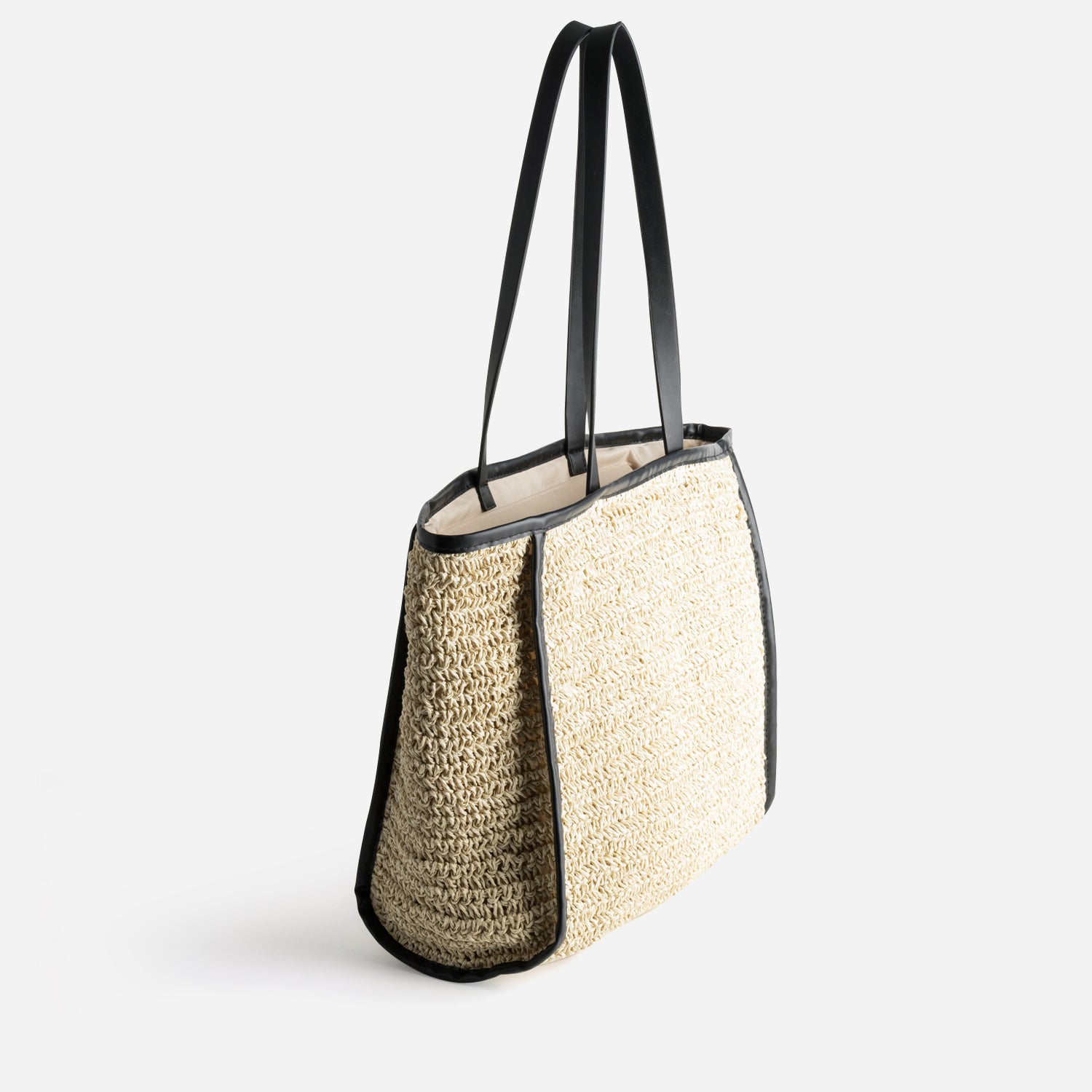 Maxi cabas TEXTO beige paille papier et noir