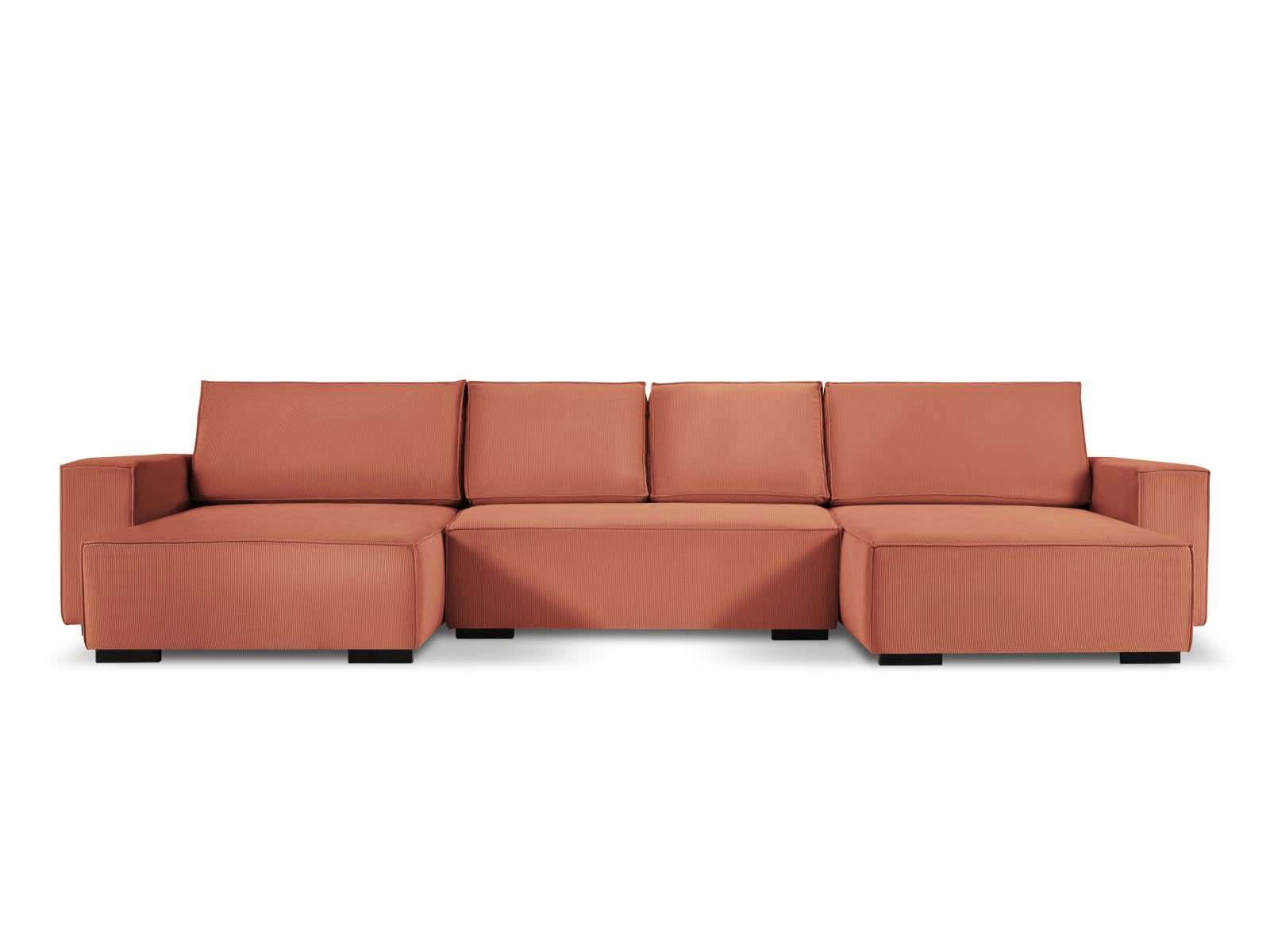 EVELINE - Canapé d'angle réversible 6 places velours côtelé corail