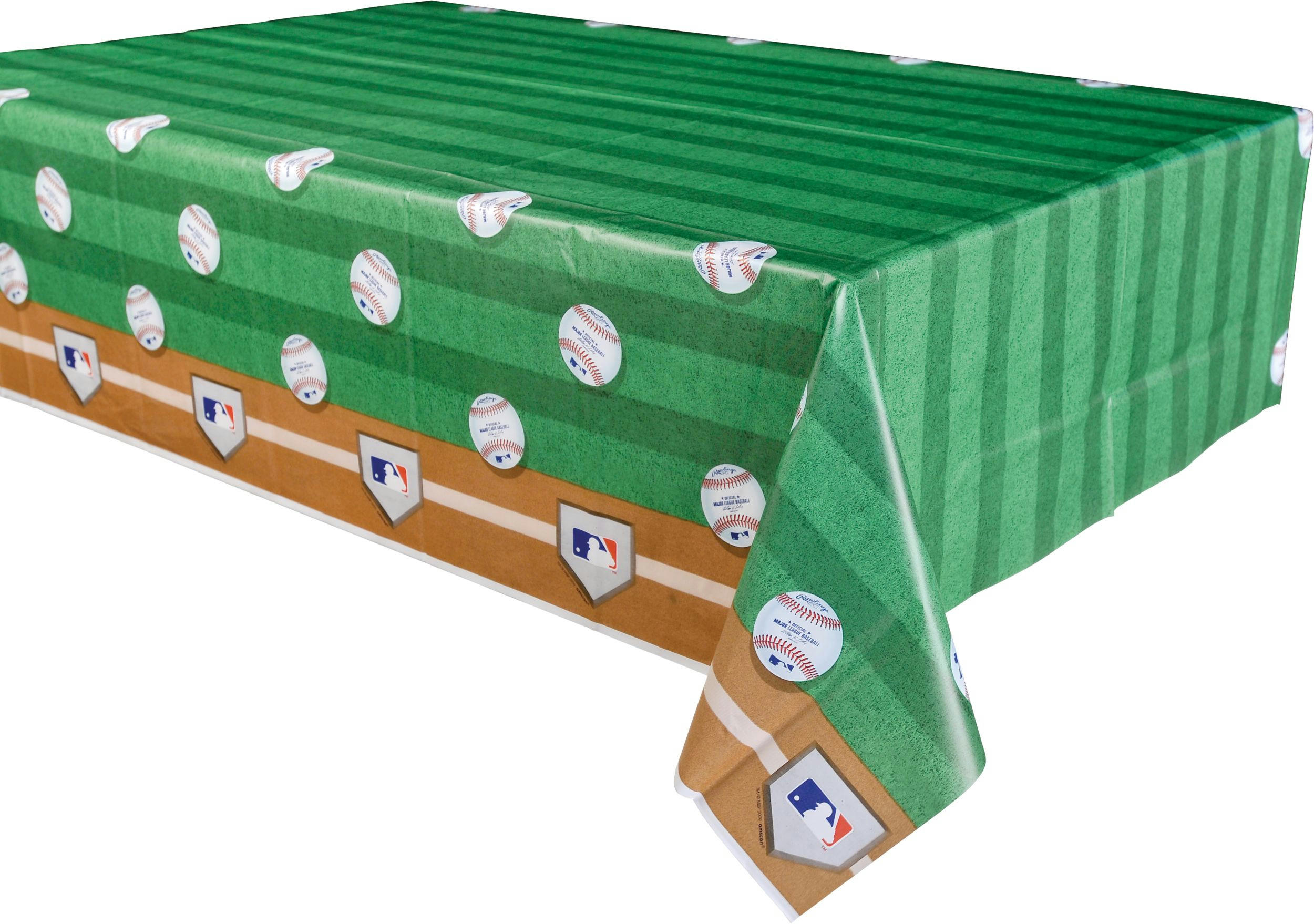 Major League Baseball MLB Rawlings Rectangle Plastic Reusable Table Cover, Green, 54x102-in, for Sports Party