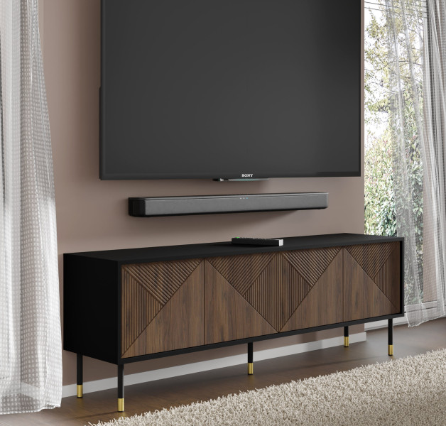 Szafka RTV WOODY IV 180 cm 4D czarny mat/dąb catania