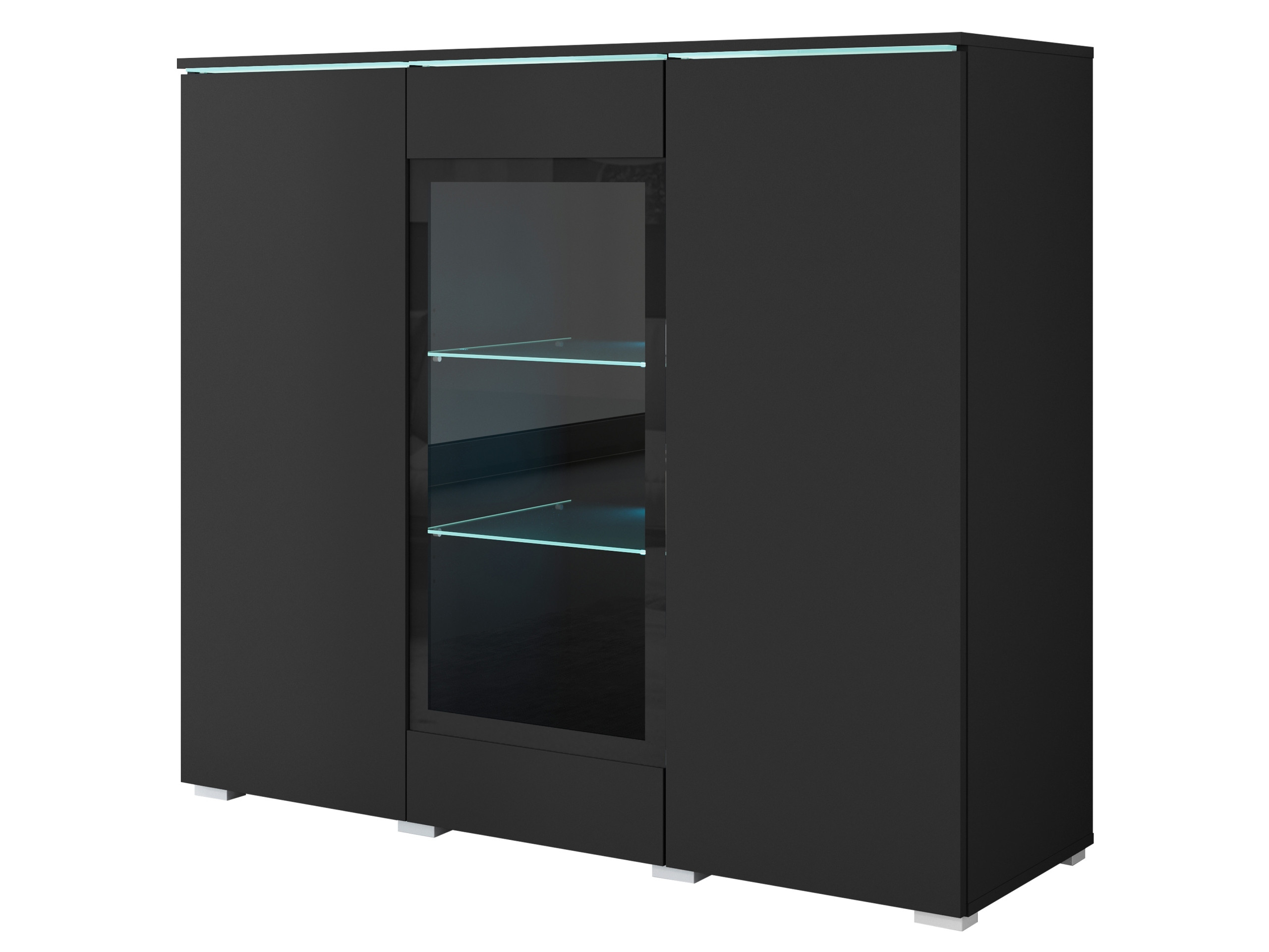 Nowoczesna Szeroka Witryna, Highboard, Komoda Vera 120 Cm, Szklane Półki