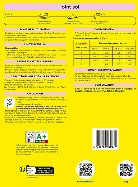 Joint sol intérieur et extérieur gris ciment Weber 25kg