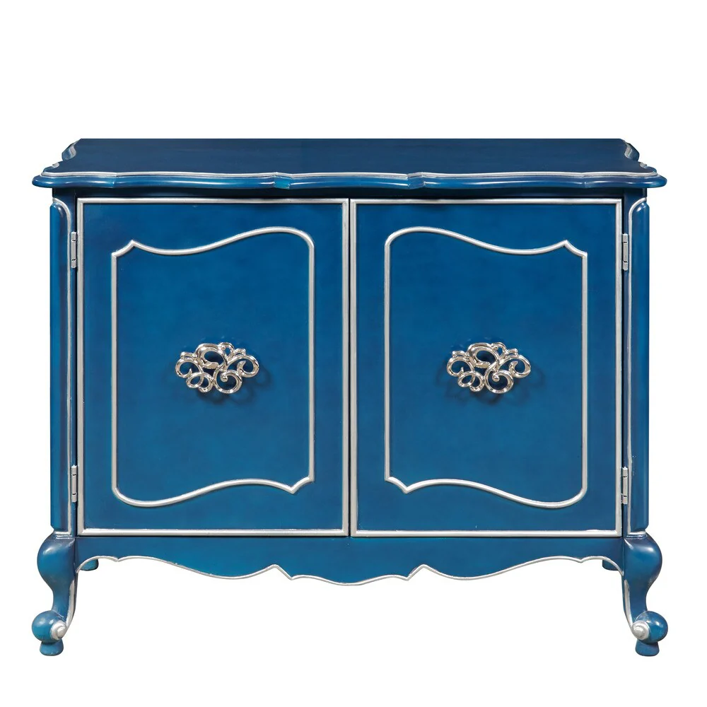 Jordan Painted Blue, Silver Wood Bar Cabinet