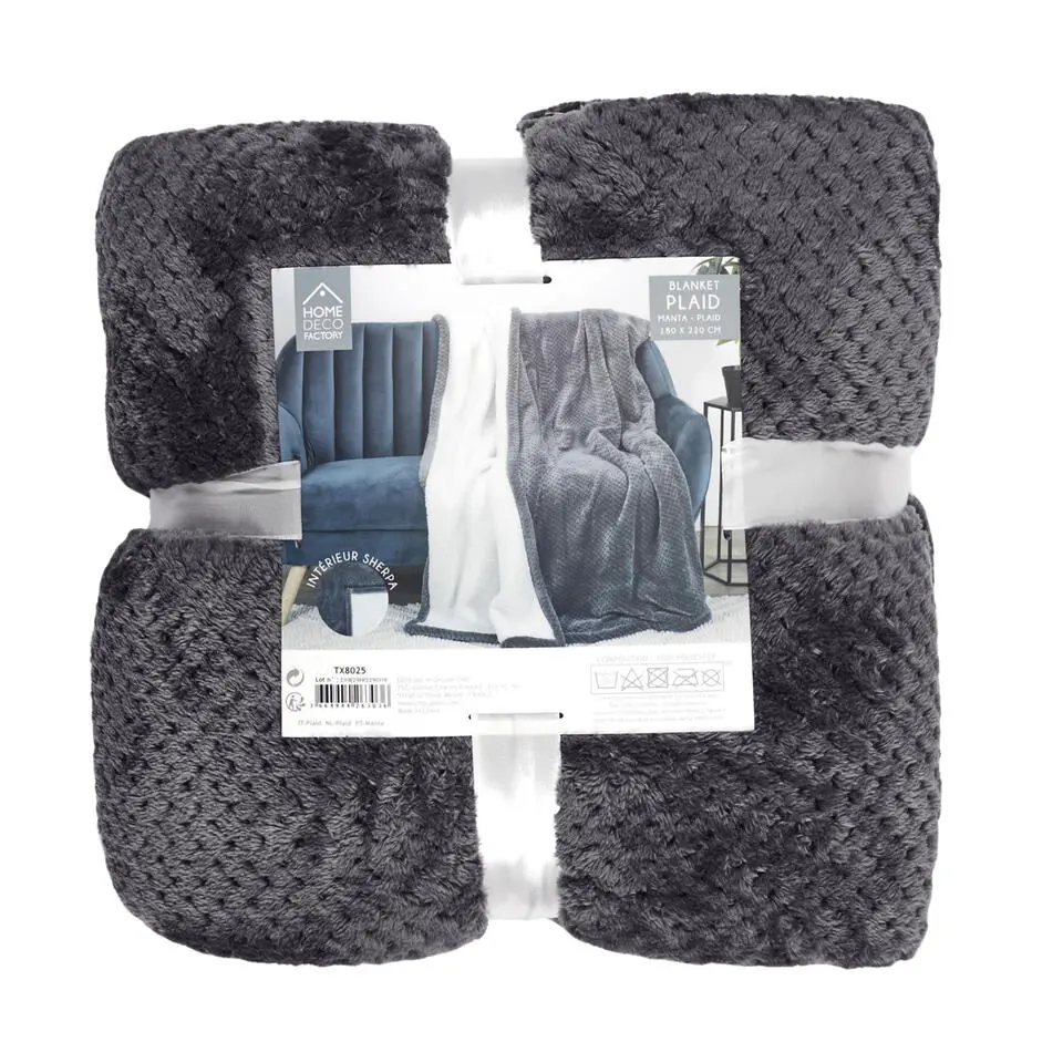 Home Deco factory Fleece deken - grijs - 180 x 220 cm cm
