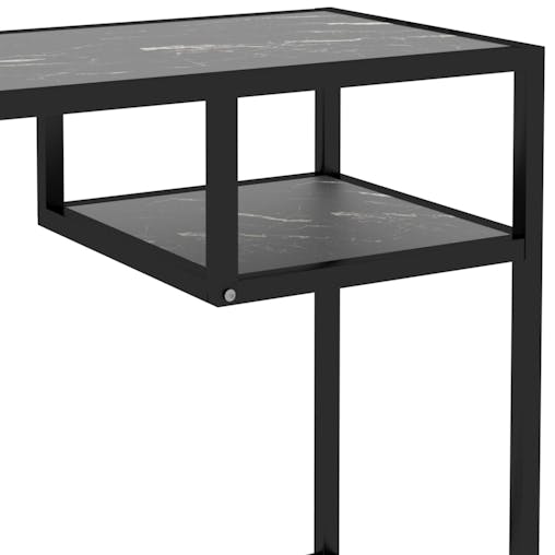NNEVL Computer Desk Black Marble 100x36x74 cm Tempered Glass