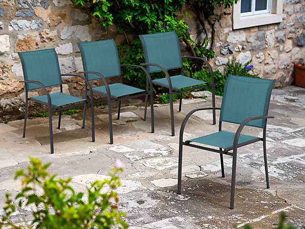 Lot de 4 fauteuils de jardin en texaline Piazza Bleu Canard / Graphite - Hespéride