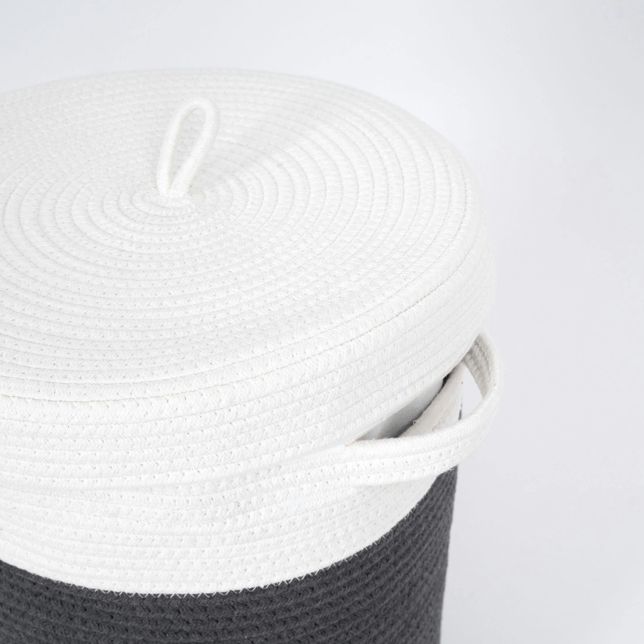 type A Rope Hamper with Lid, White/Grey