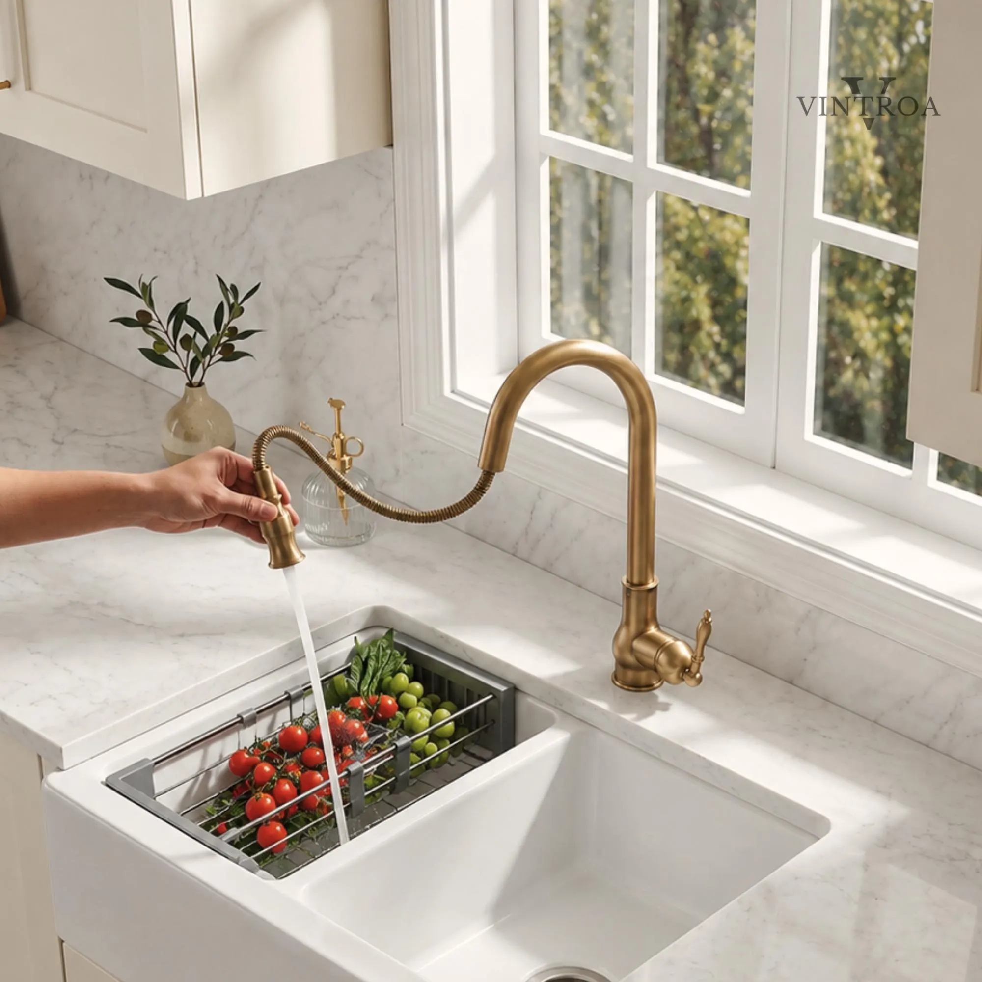 Antique Brass Pull Out Kitchen Faucet Farmhouse Sink Kitchen Tap