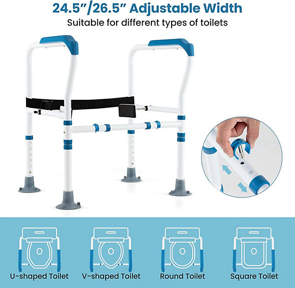Barre appui pour toilettes pour personnes âgées avec hauteur largeur sangle réglables pour personnes âgées handicapées