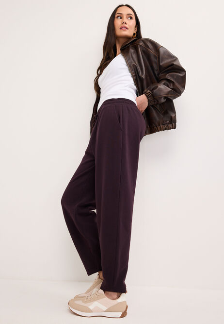 Womens Plum Cotton Rich Barrel Joggers