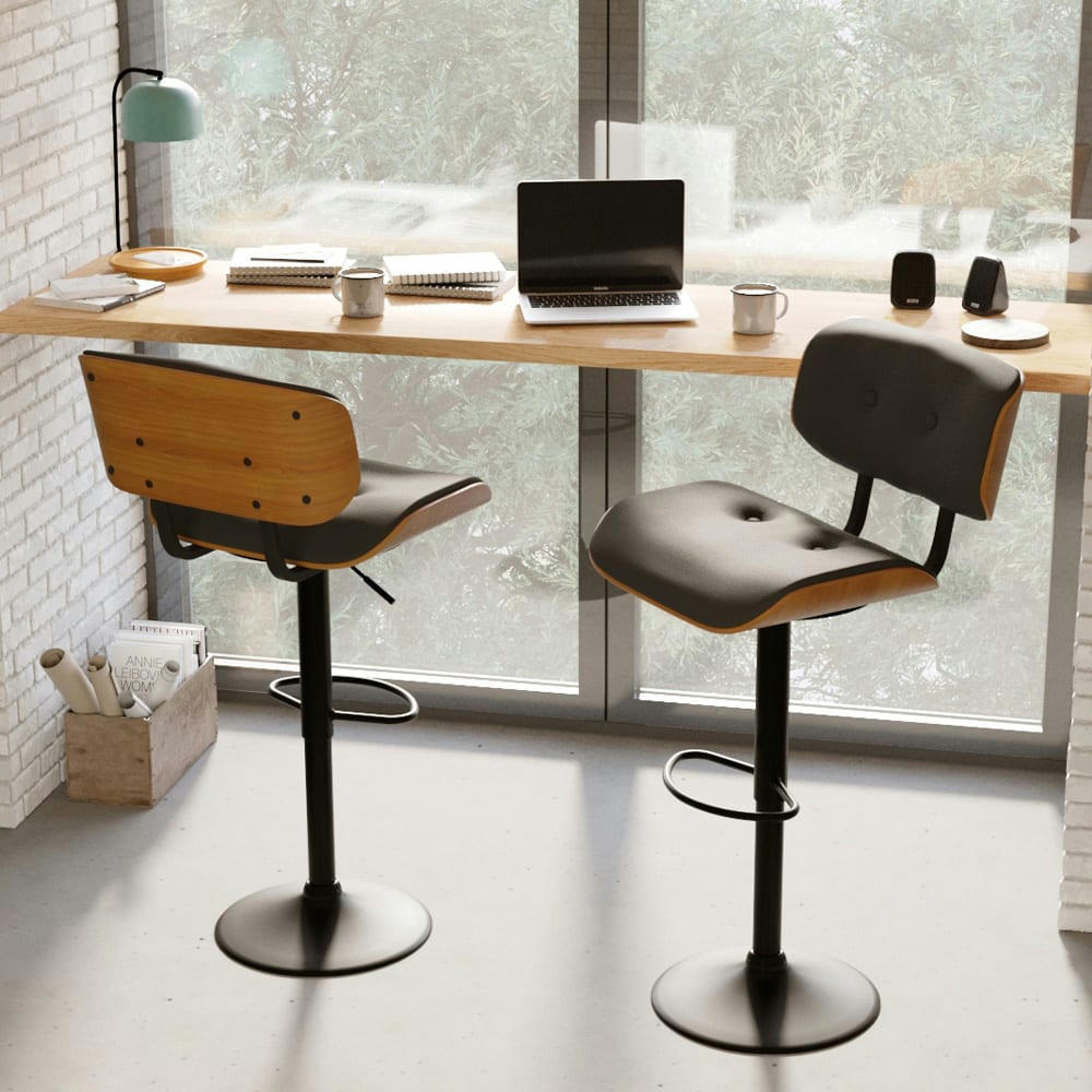 MELCHIOR - Chaise de bar réglable 69/91 cm en cuir synthétique noir