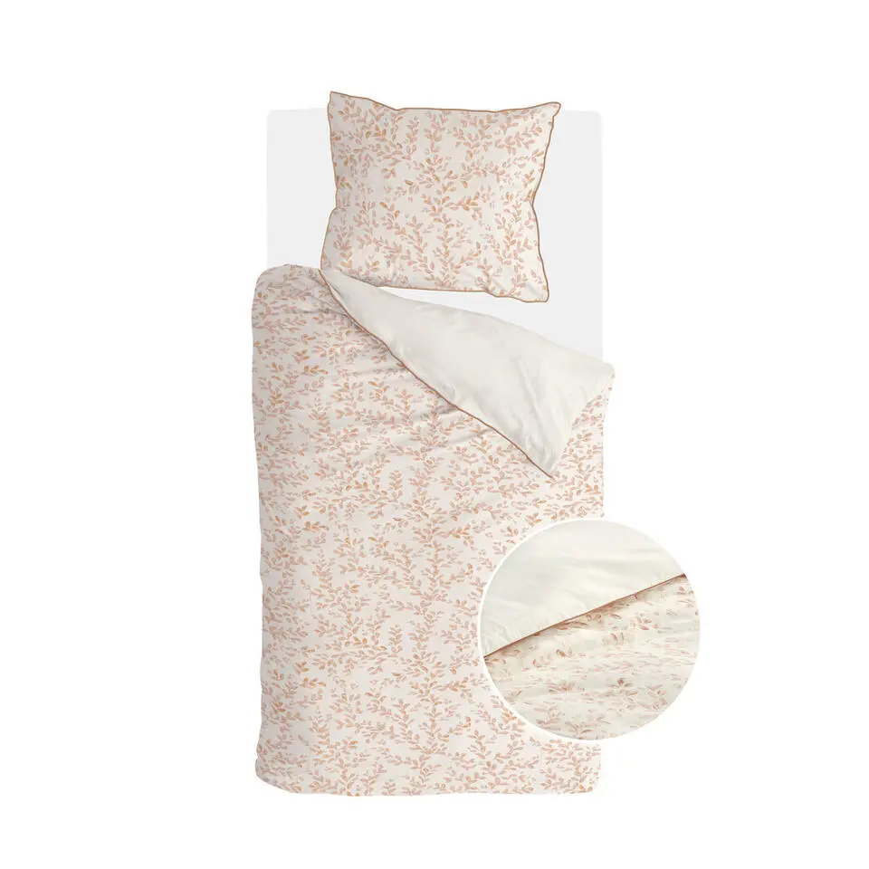 Walra - Dekbedovertrek Blushed Leaves - 140x220 cm - Off White / Roze