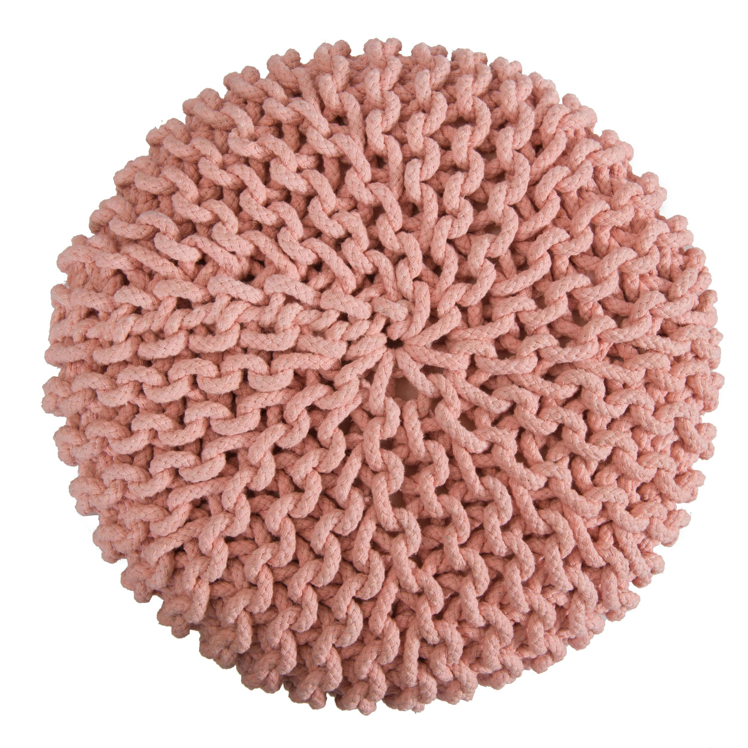 LISA - Petit Tabouret tricot en coton rose poudré