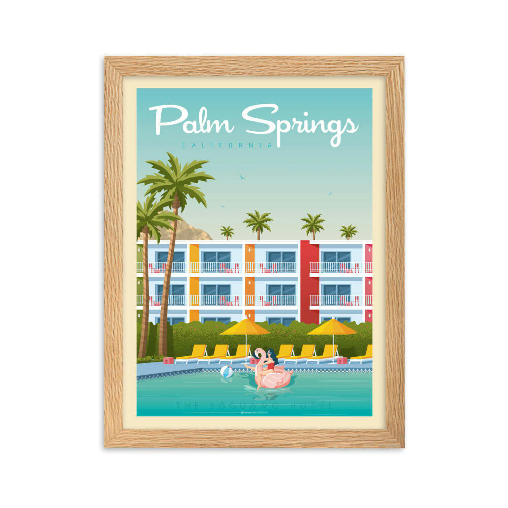 - Affiche Palm Springs Saguaro Hotel avec Cadre (Bois) 21x29,7 cm