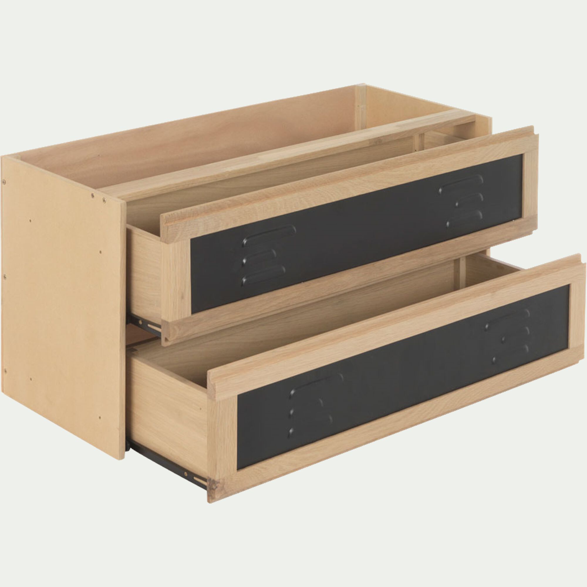 TASSIA - Bloc de 2 grands tiroirs en placage chêne et acier L82cm - noir