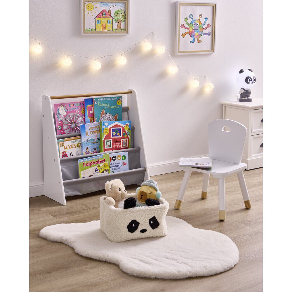 Bibliothèque enfant Dream bois blanc et tissu gris 60x25xH60cm