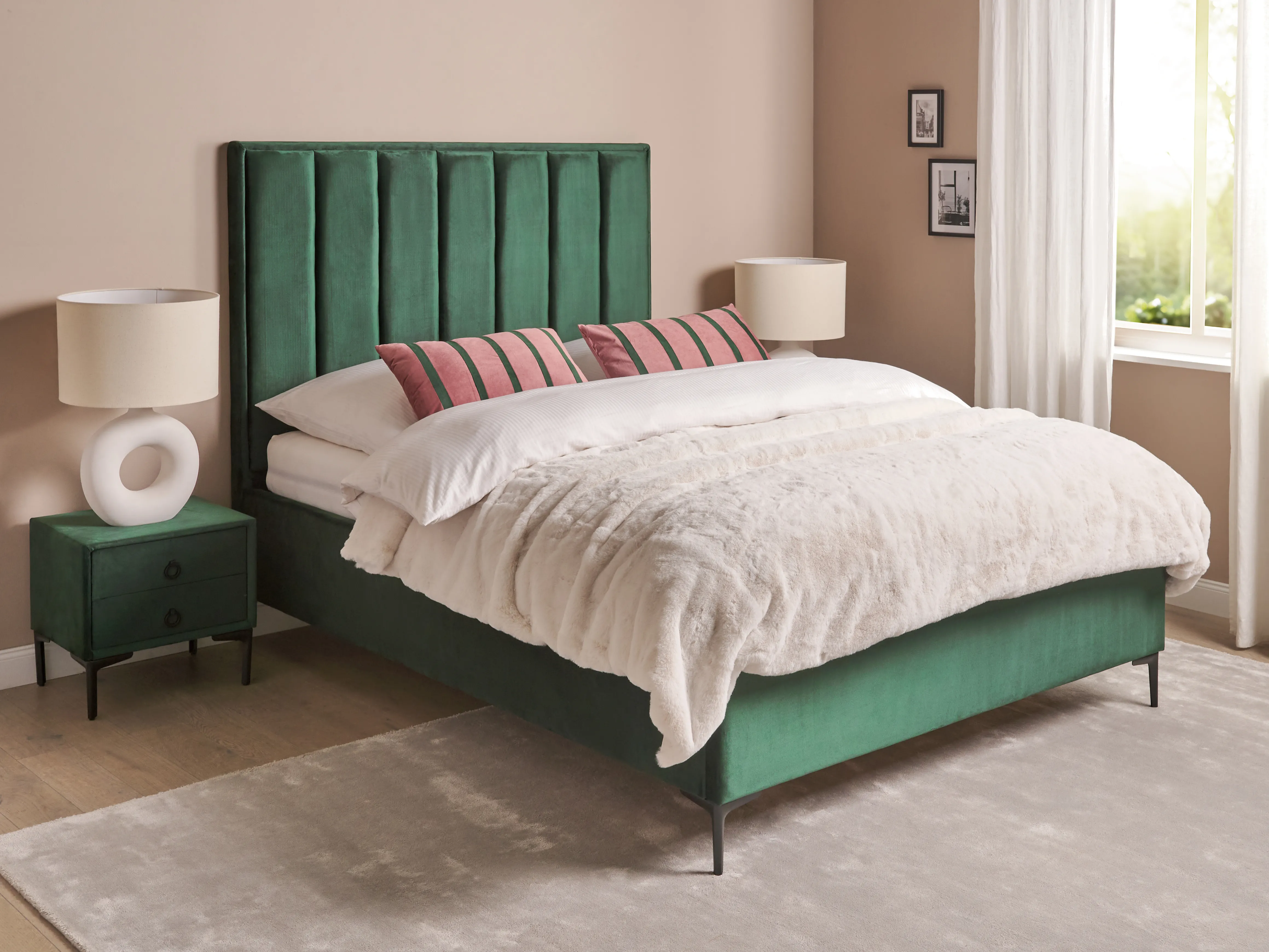 Bedroom Set Velvet SEZANNE 140 x 200 cm (EU Double) Dark Green