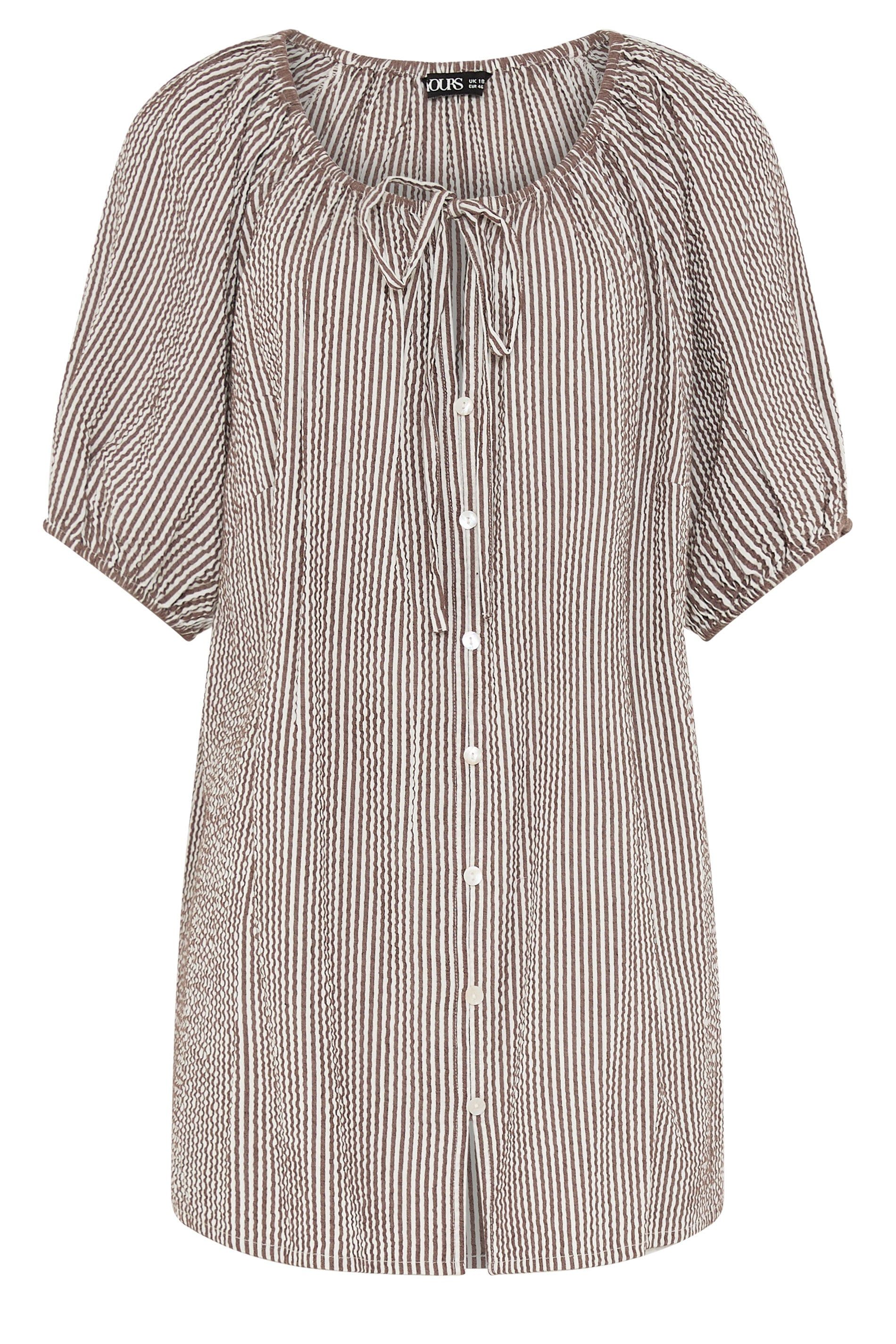 Yours Stripe Print Puff Sleeve Blouse