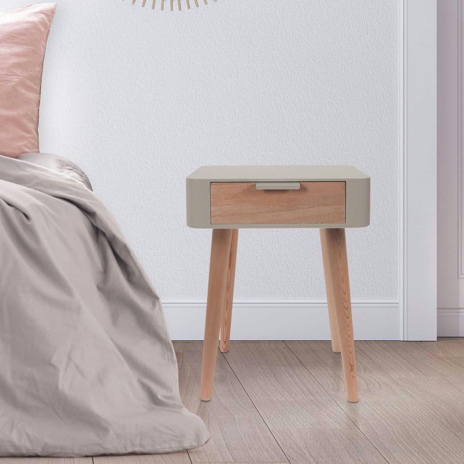 - Table de chevet 1 tiroir en mdf taupe