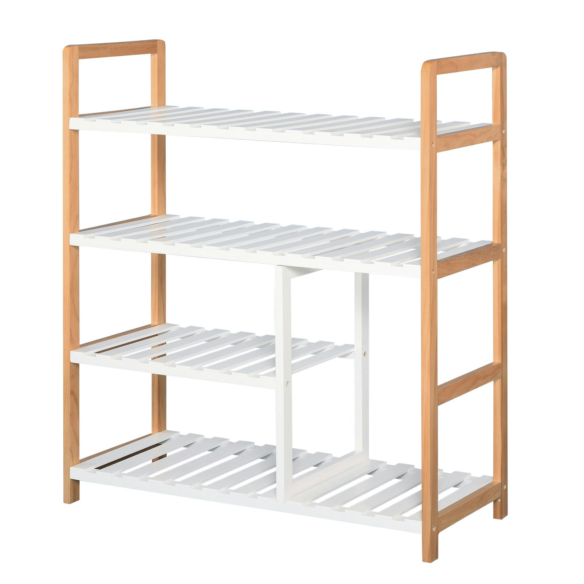 - Etagère à chaussures 4 niveaux bois de pin étagères à lattes blanc