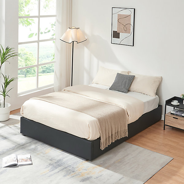 Lit coffre Nola simili 140 x 200 cm noir en.casa
