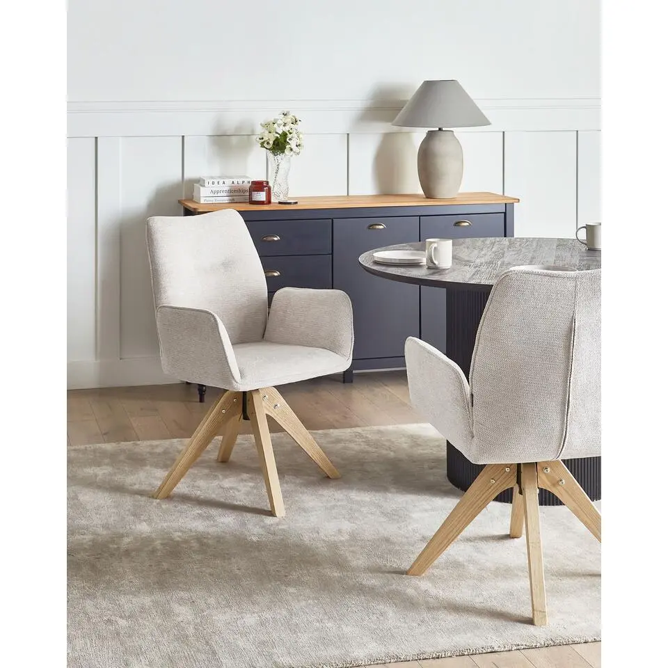 MOKENA - Eetkamerstoel - Lichtbeige - Linnen