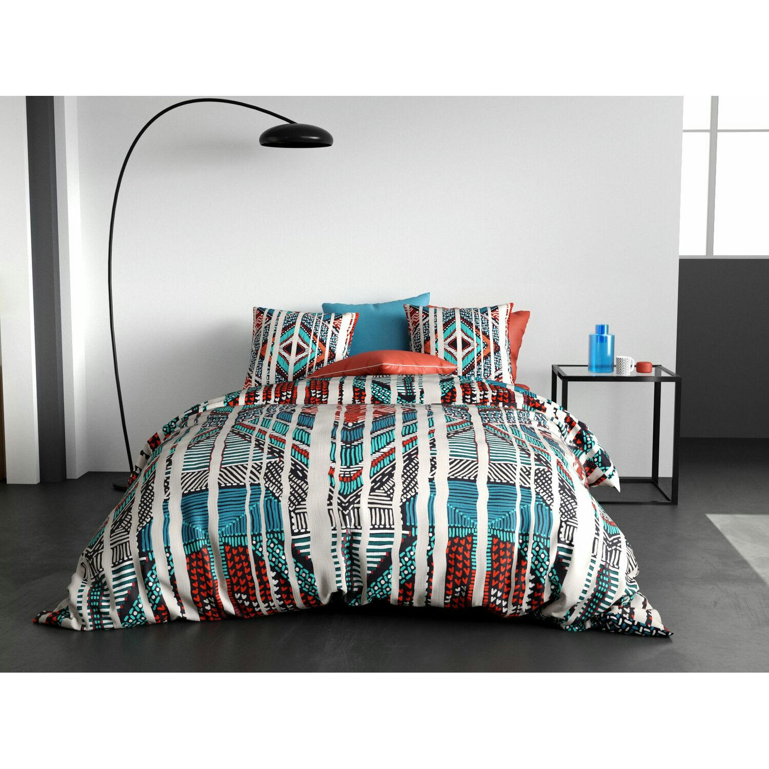 INDIA - Parure housse de couette coton bleu 240x260 cm