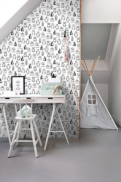 ESTAhome papier peint bouteilles de parfum noir et blanc 53 cm x 10.05 m