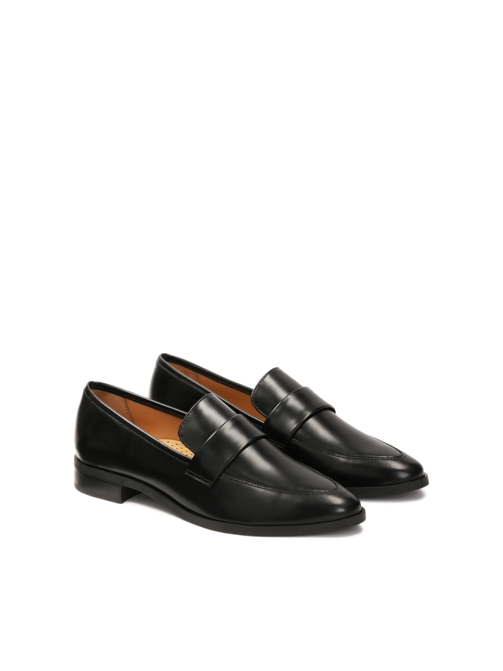Black slip-on leather box shoes