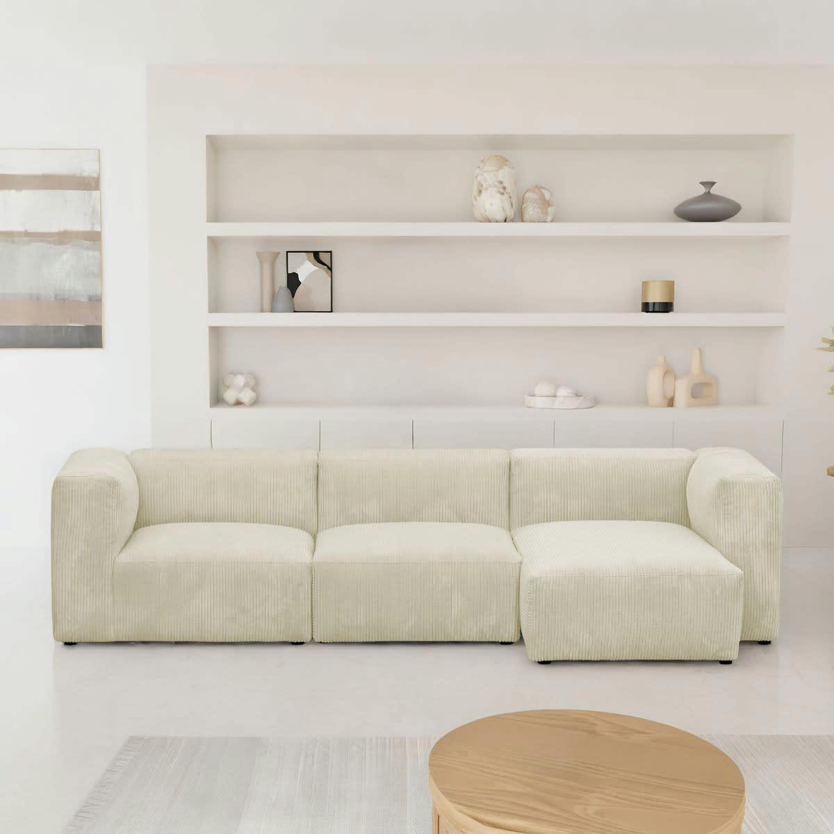 MODULO - Canapé modulable angle droit 4 places en velours côtelé beige