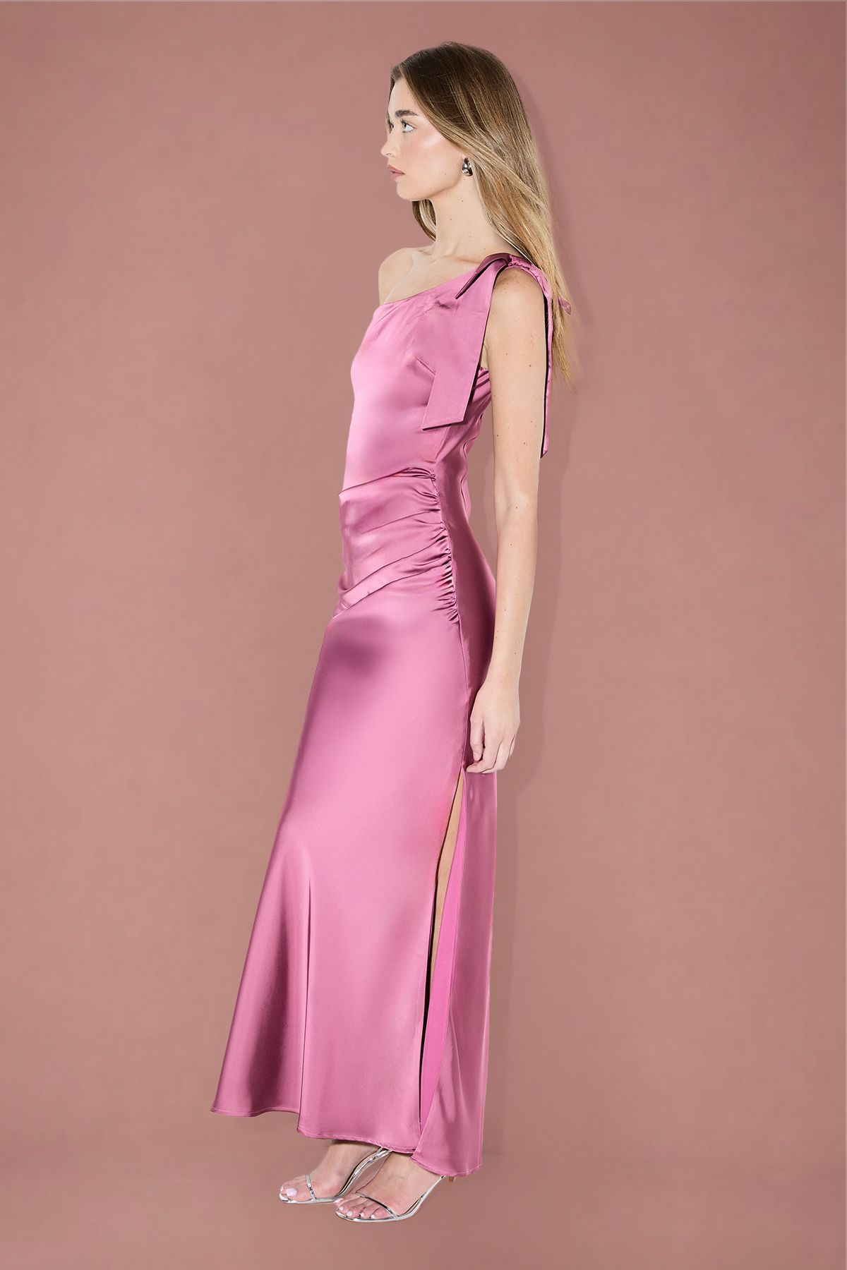 MissPap Asymmetric Shoulder Bow Detail Bridesmaid Dress