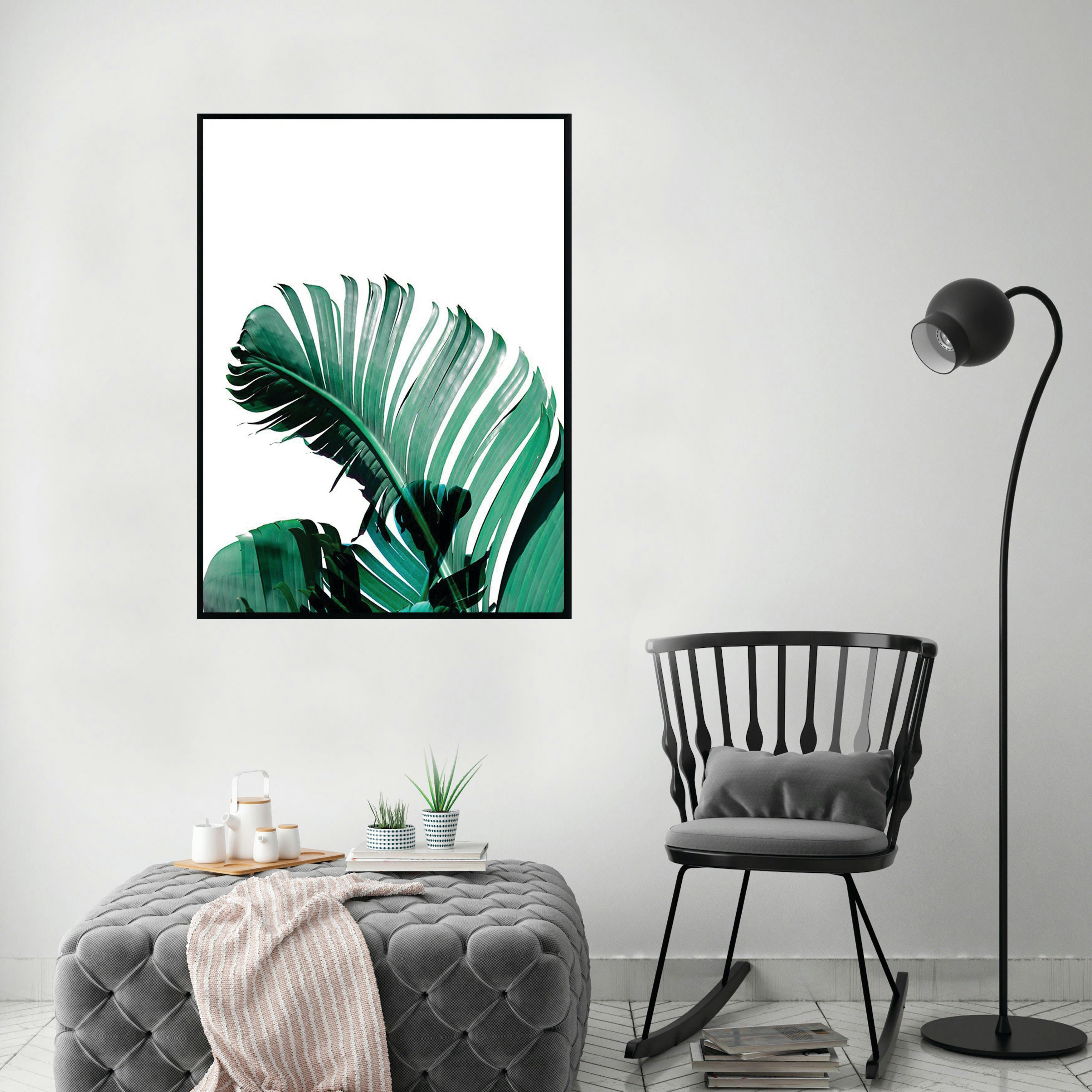 PALMERAS - Affiche avec cadre noir - Couleur feuille de palmier - 50x70