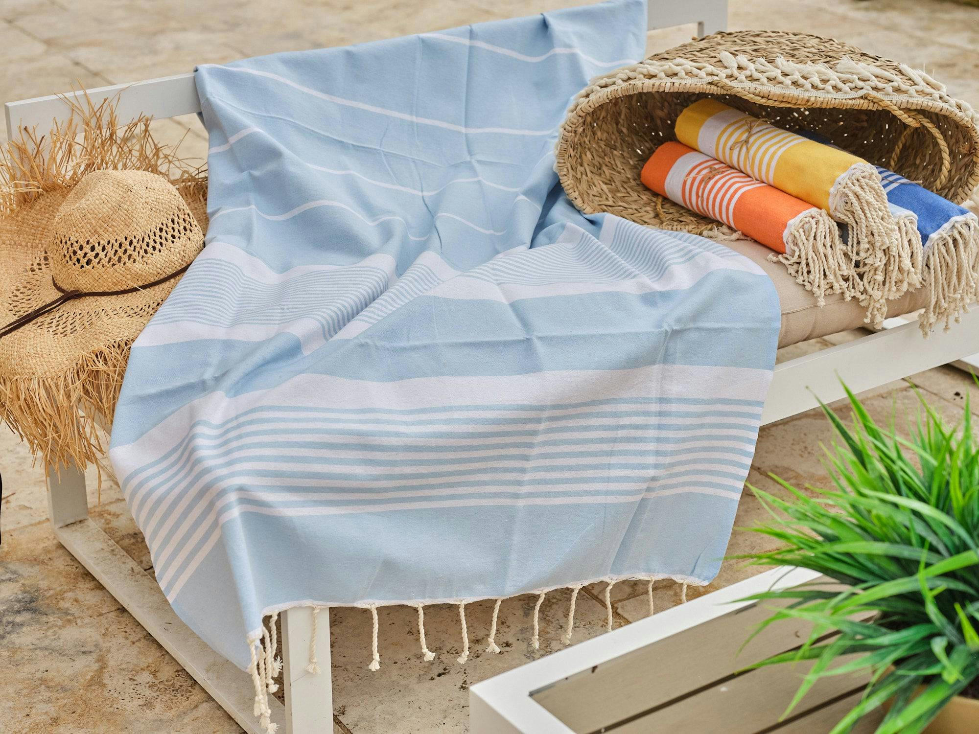 - Fouta en coton 100x200cm bleu ciel