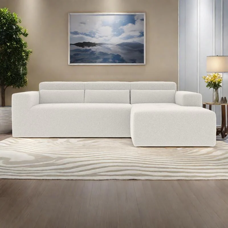 109 Teddy Fabric L-Shaped Sectional Sofa with Chaise, 3-Seater, No Assembly Required