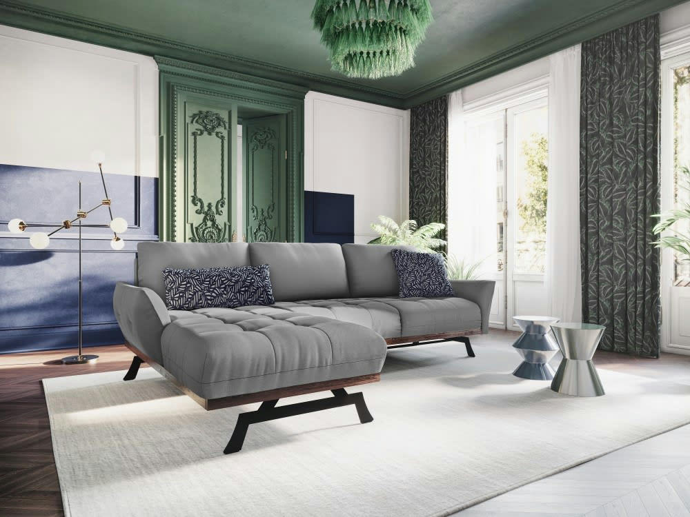 OLIVIER - Canapé d'angle 4 places en tissu structuré gris