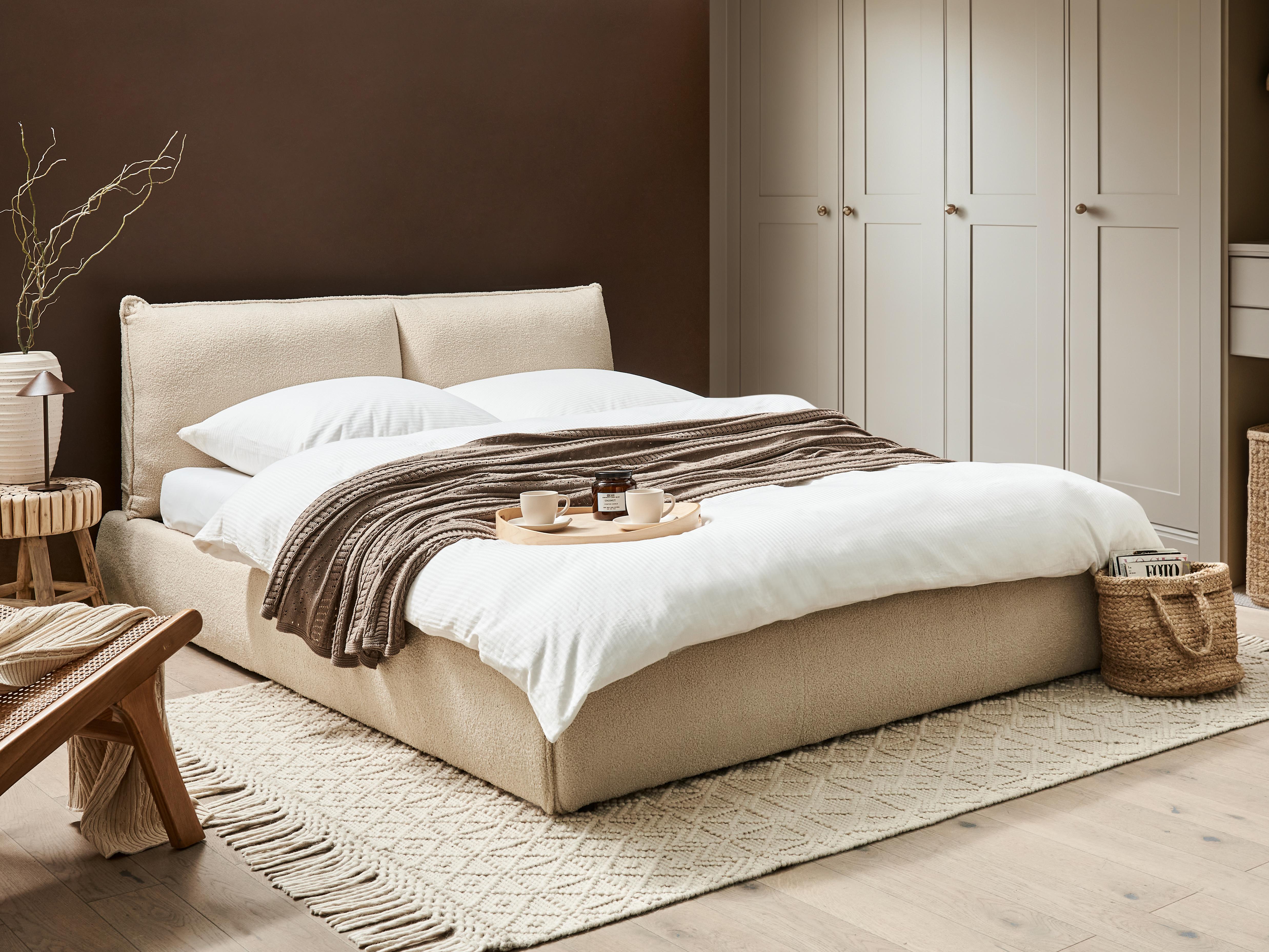 Bed Boucle VINAY 160 x 200 cm (EU King Size) Light Beige