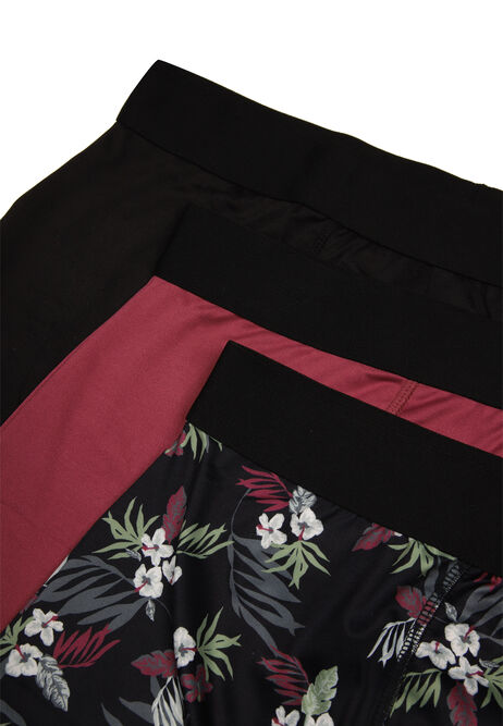 Mens 3pk Burgundy Floral Smooth Hipster Trunks