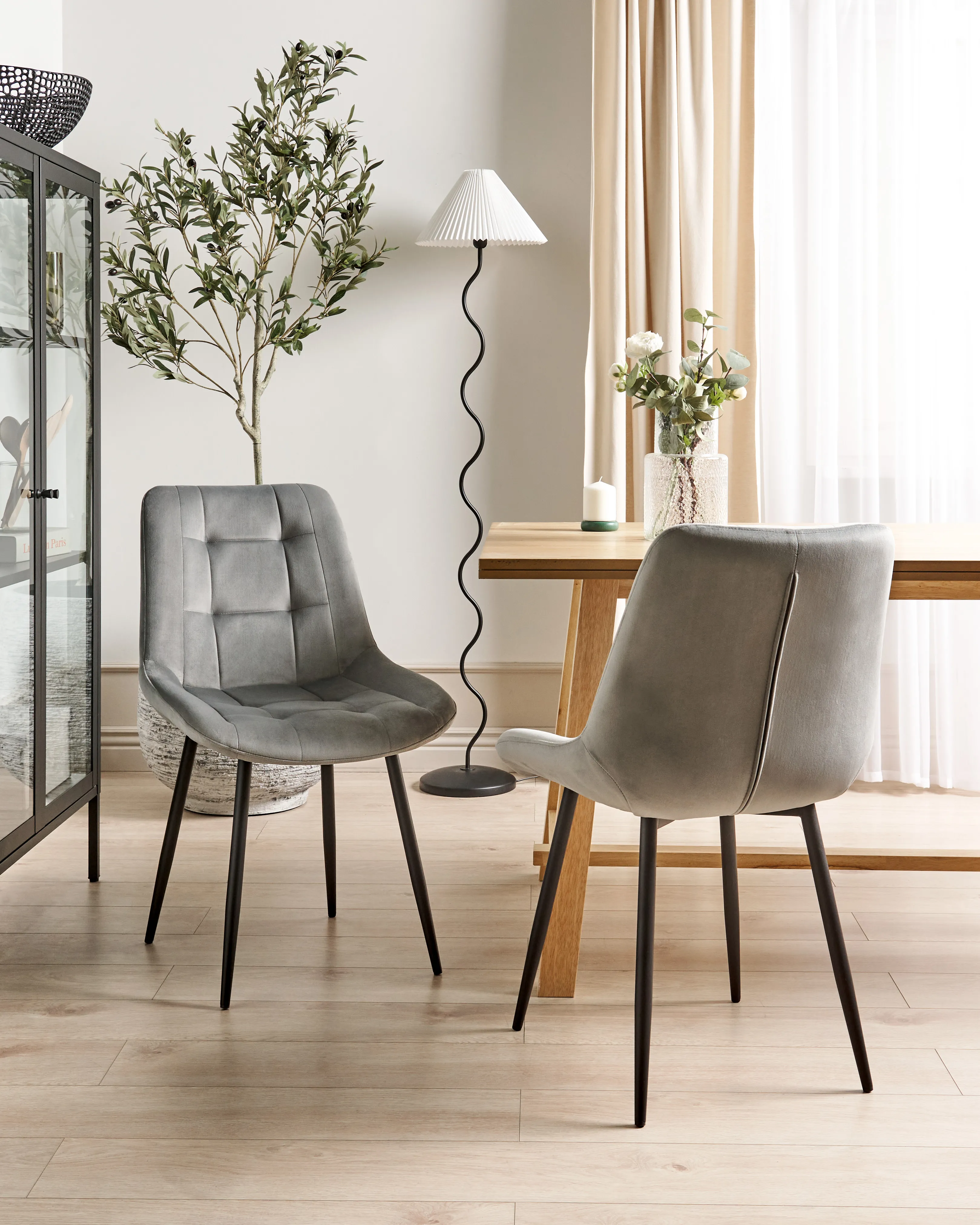 Set of 2 Dining Chairs MELROSE Velvet Light Grey