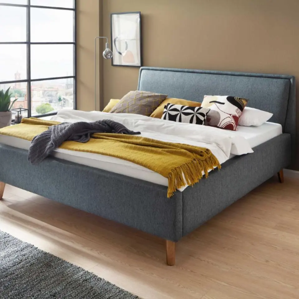 Tweepersoonsbed Estee 180x200cm - blauw/eik