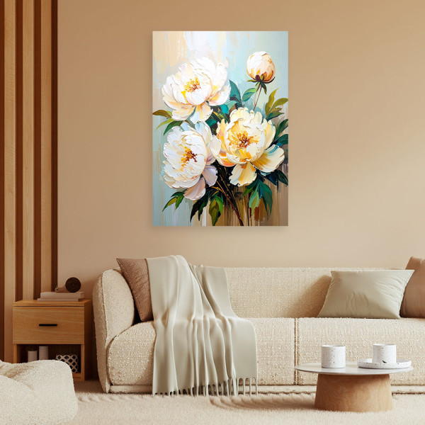 Feeby Obraz do salonu sypialni, Piwonie Białe Kwiaty Bukiet 40x60
