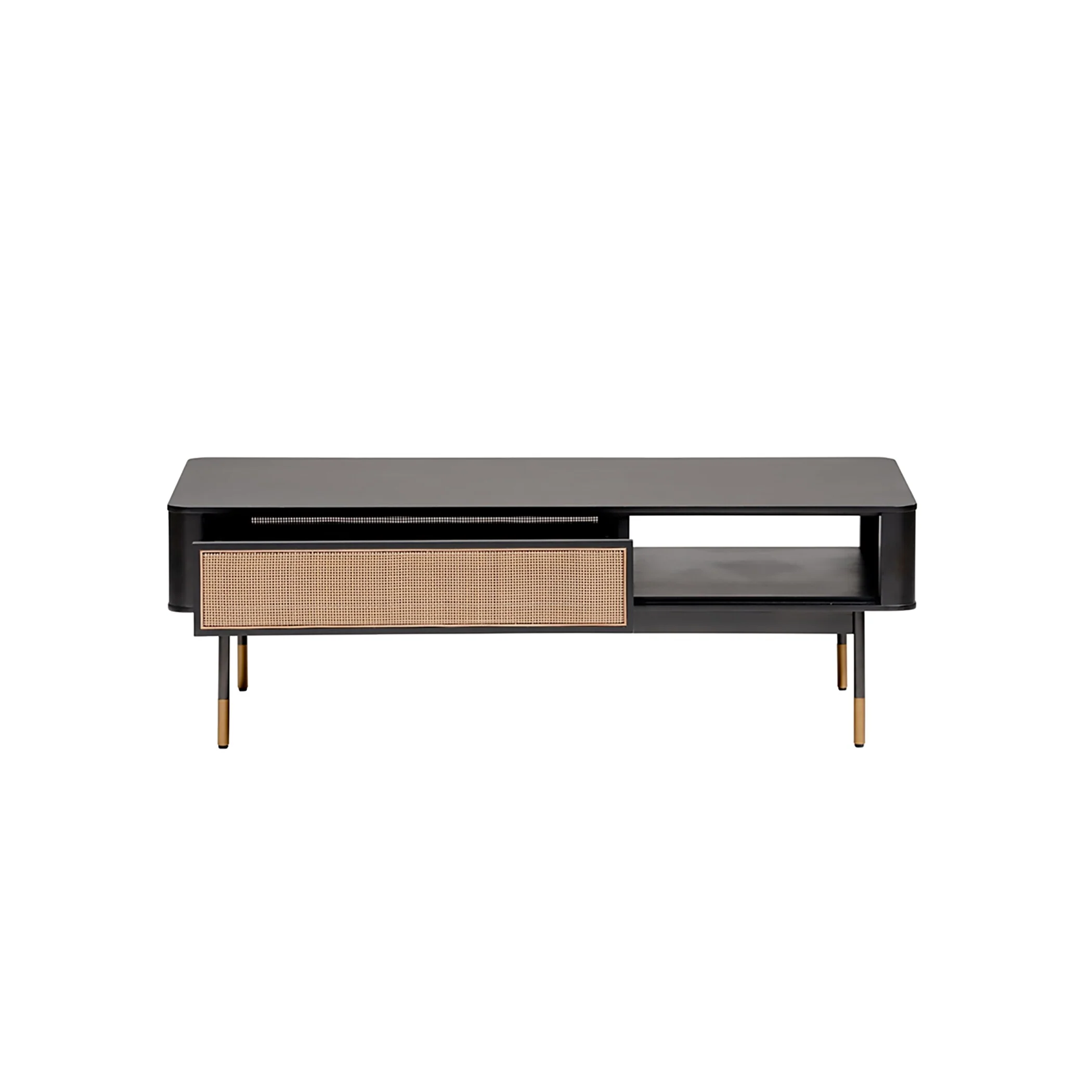 Miriam 47 Coffee Table in Black with Natural Wicker