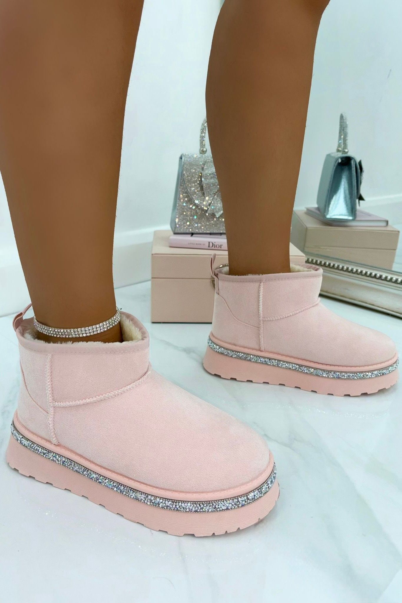 Love Lemonade Crystal Trim Platform Mini Snugg Boots