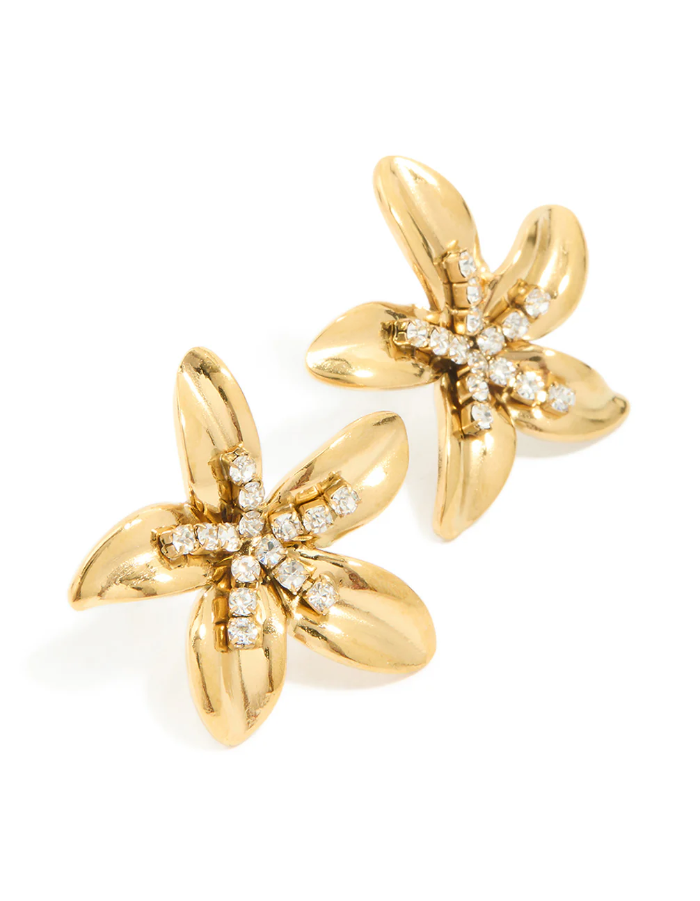 Waterproof Gold Plated Stainless Steel Cubic Zirconia Centre Flower Stud Earrings
