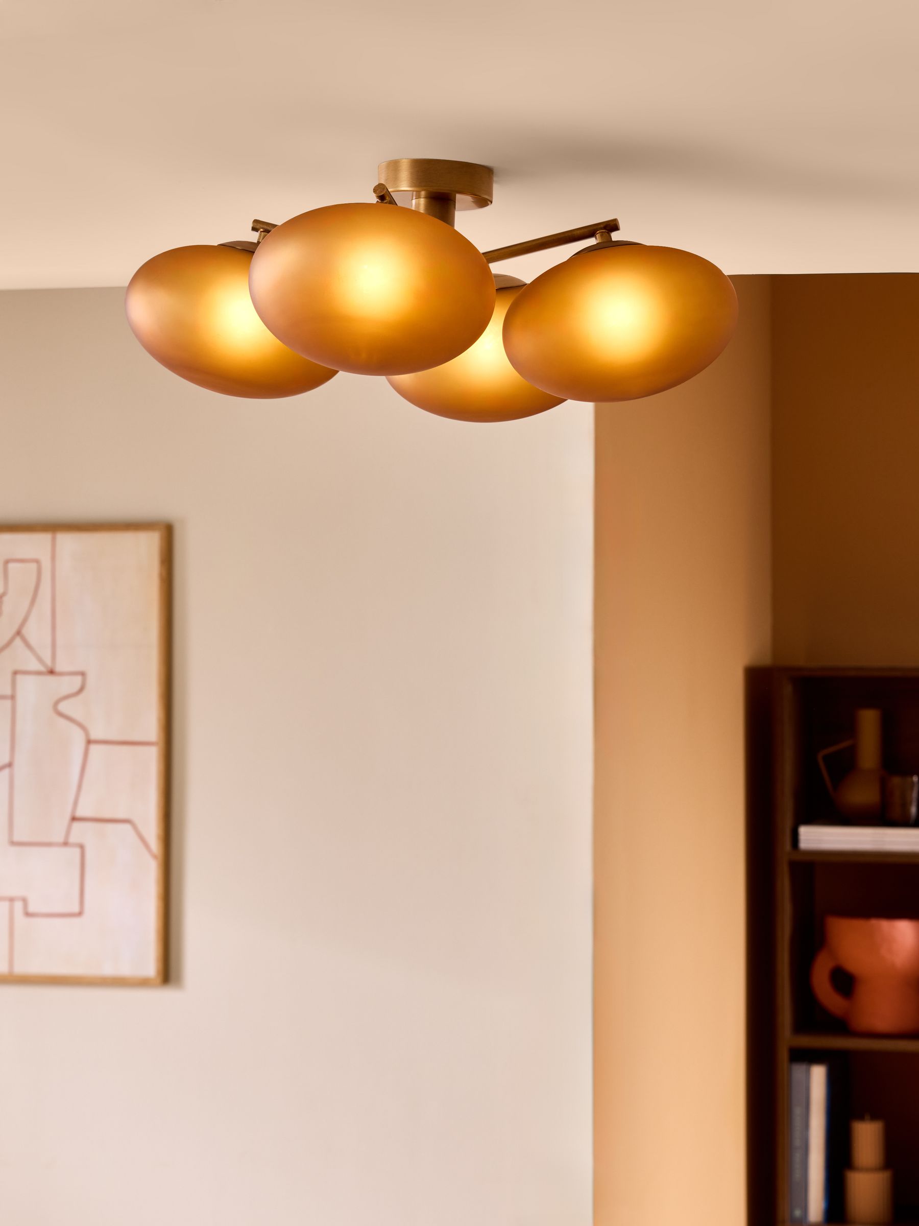 Caleb 4 Flush Light in Amber/Brass