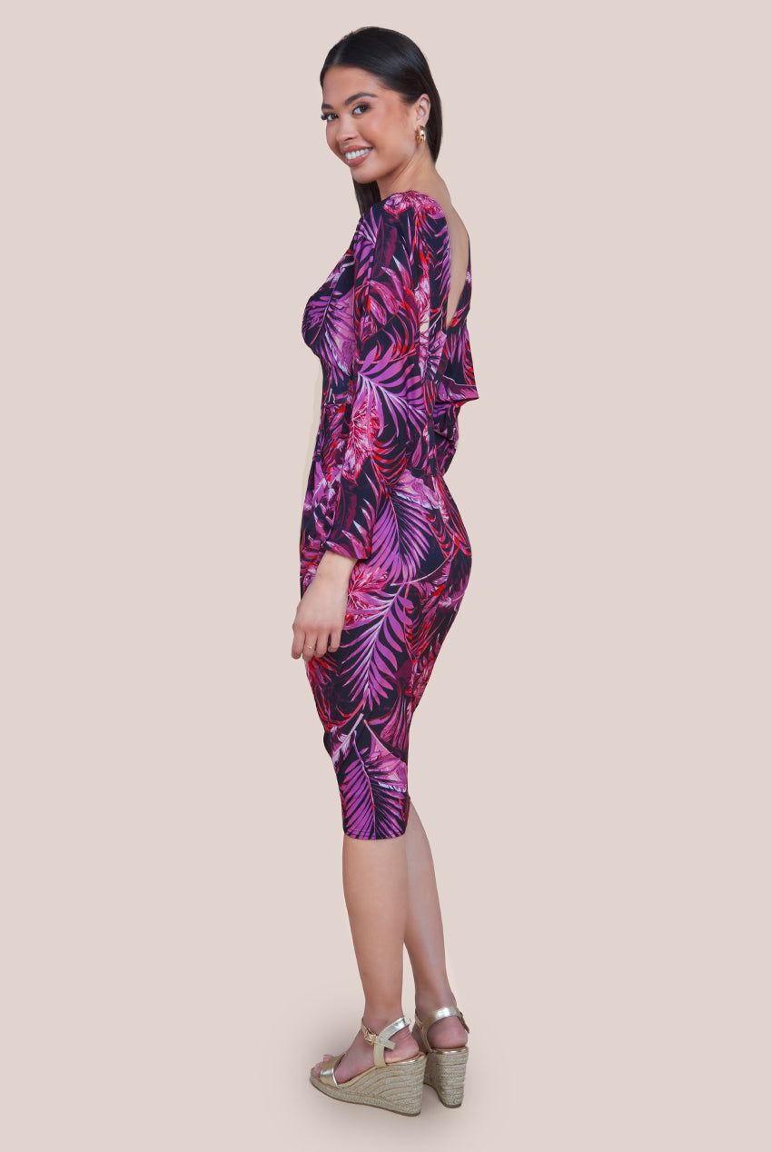 Goddiva Tropical Print Midi With Batwing Sleeves