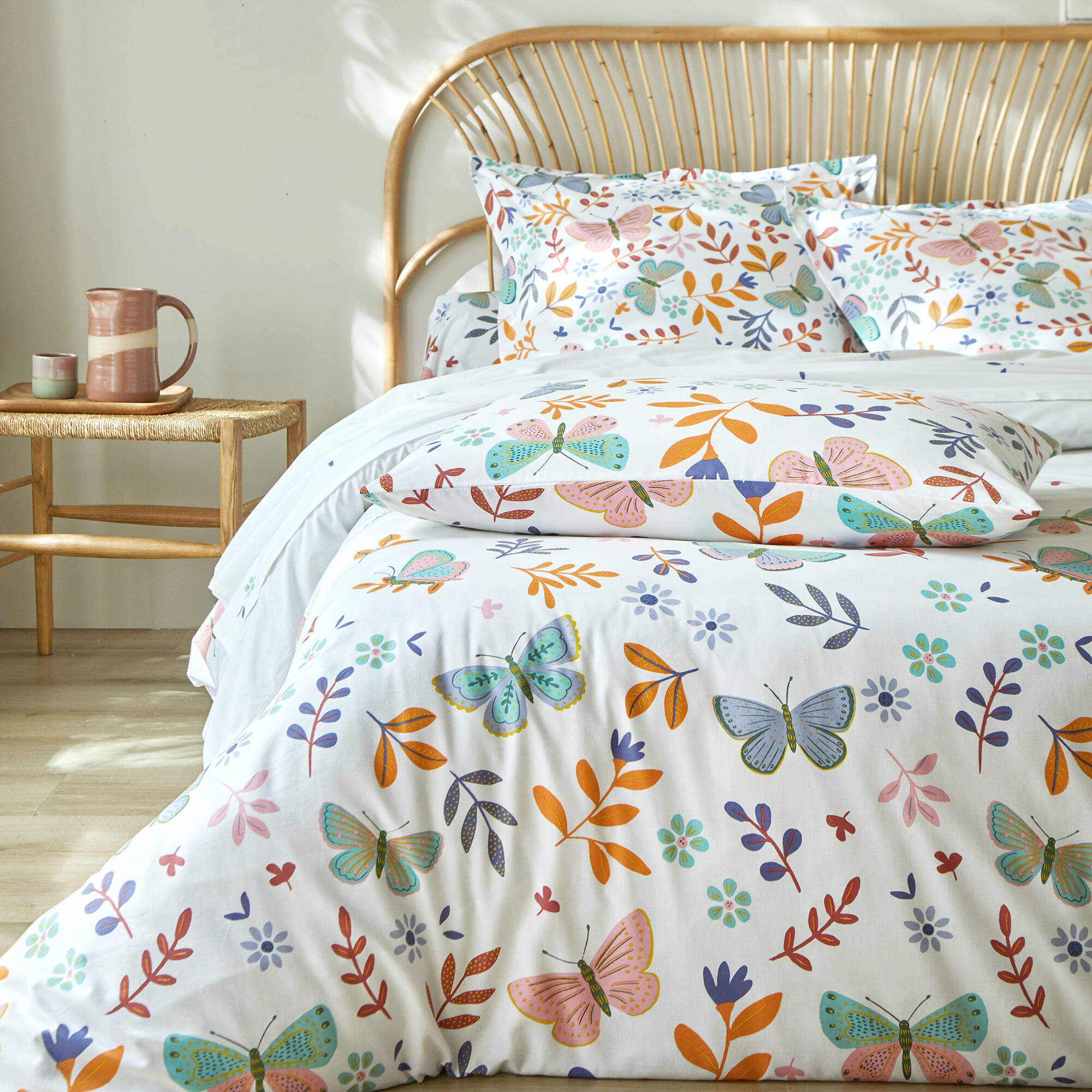 Linge de lit Envolée en coton à motifs papillons