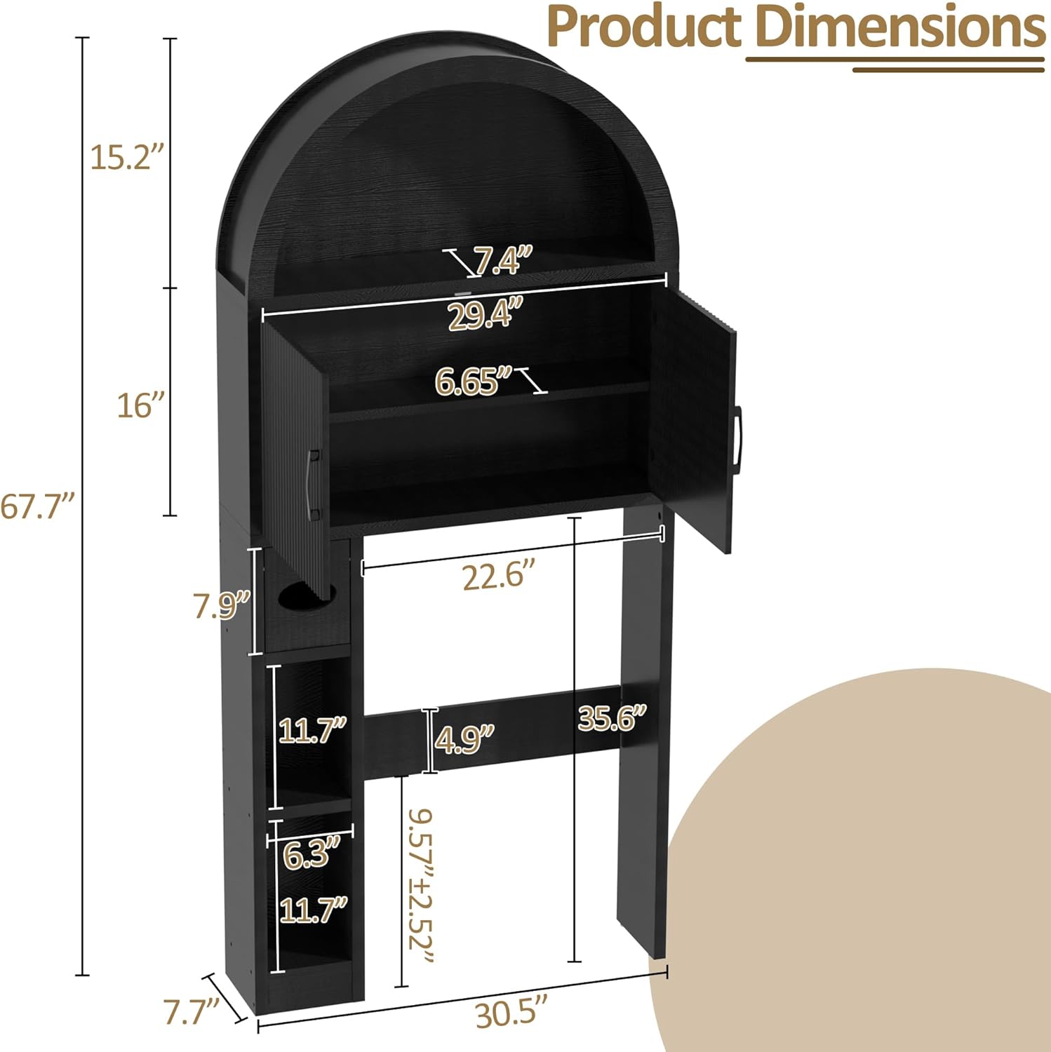 Spurgehom Over The Toilet Storage Cabinet, Bathroom Shelf Organizer Freestanding, Bathroom Arch Cabinet Over Toilet with Toilet Paper Holder and Anti-Tipping Device, Black