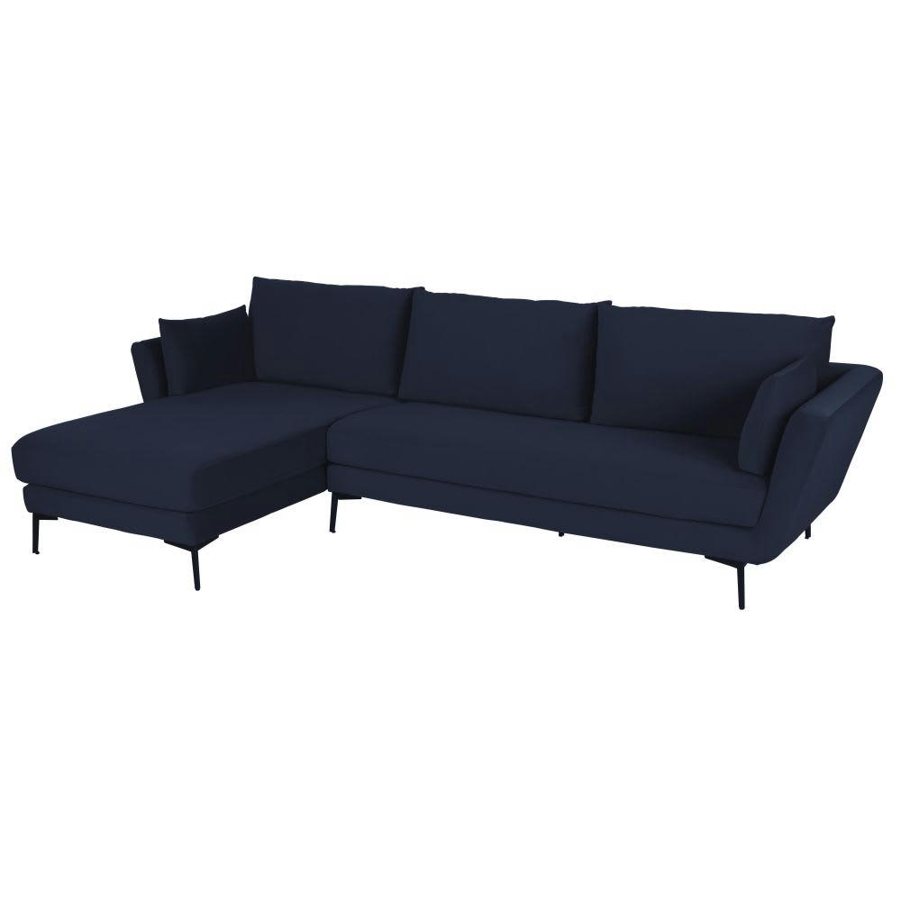 Prague - Canapé d'angle gauche 4/5 places en velours bleu nuit