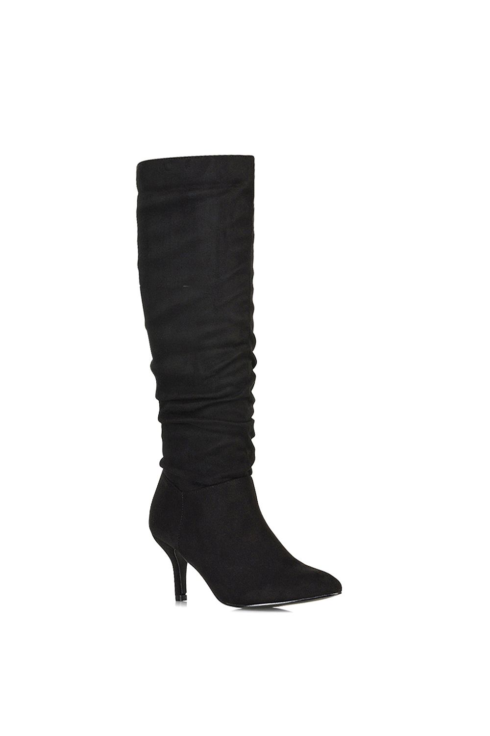XY London Sian' Ruched Knee High Pointed Mid Stiletto Heel Boots